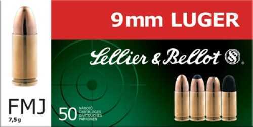 9mm Luger 50 Rounds Ammunition Sellier & Bellot 124 Grain Full Metal Jacket